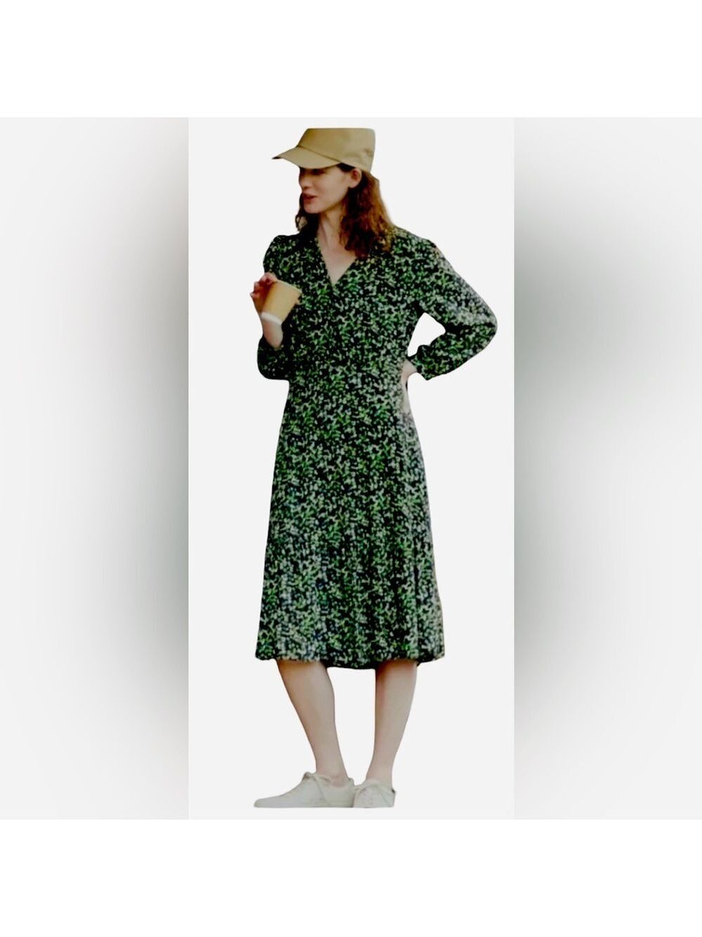 Uniqlo Green Floral Long Sleeve Button Up Dress XS